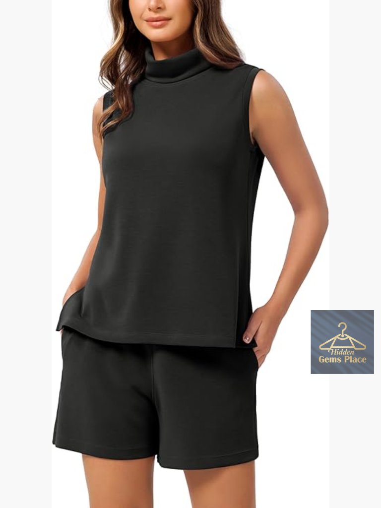 Modal Soft Mock Neck Tank Top Sleeveless Sweater Vest Turtleneck Pullover Side